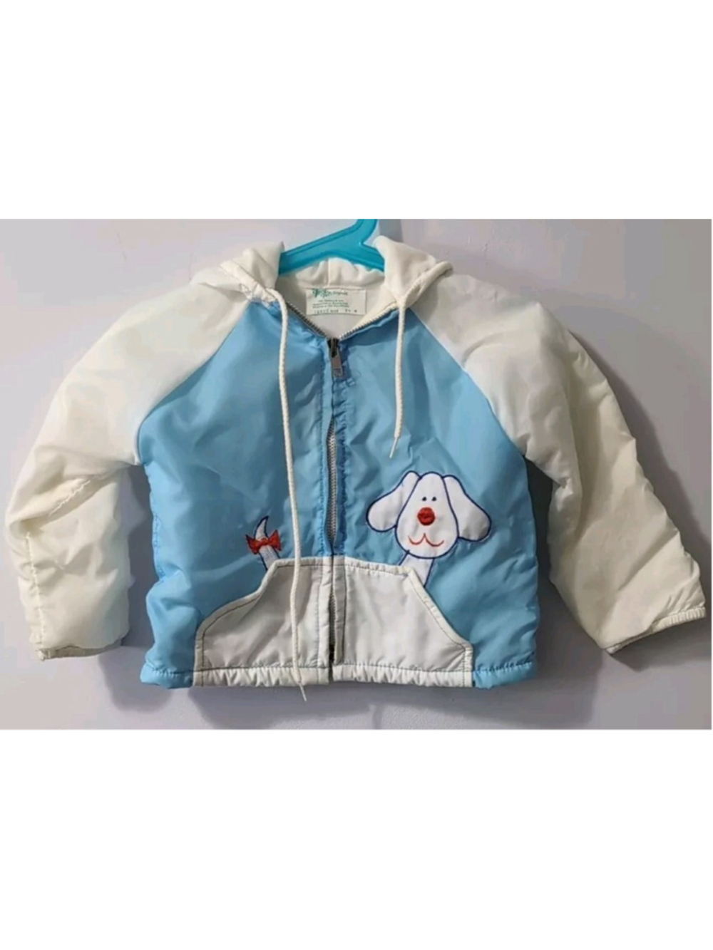 Vintage Tiny Tots Brand Baby Size 24 Mos Dog Blue Windbreaker Nylon Light Jacket